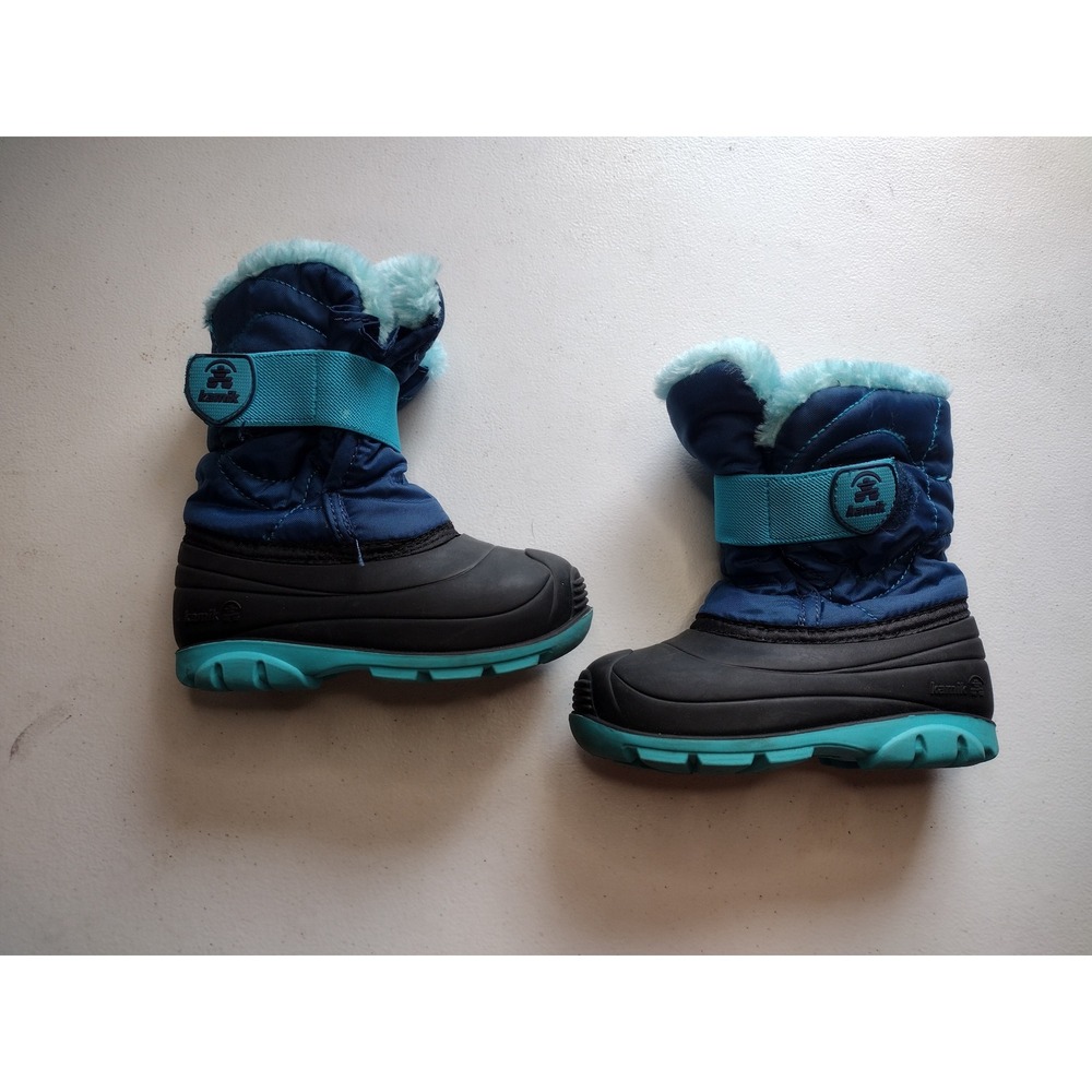 Kamik Kids Navy Teal Waterproof Winter Snow Boots Faux Fur Lined Size 9